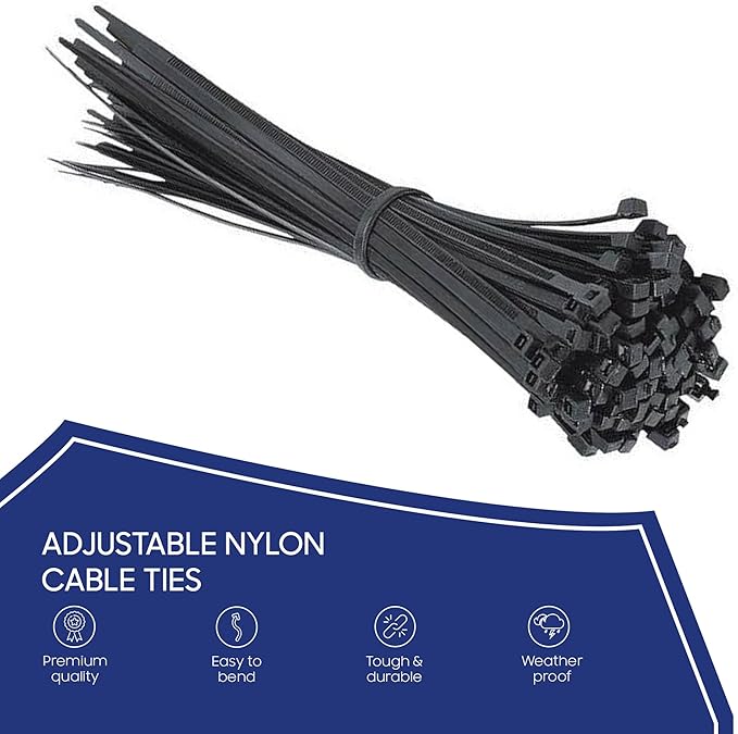 TarpsNow Cable Zip Ties, 120 LB Tensil Strength, (11 Inches, 100 Piece) - Self-Locking Adjustable Nylon Cable Ties Wraps for Home, Office, Garage and Workshop in Indoor and Outdoor - Black