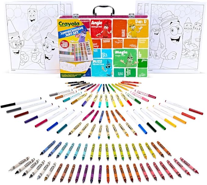 Crayola Limited Edition Coloring Set (115pcs), Kids Drawing Supplies Kit with Crayons, Markers & Colored Pencils, Birthday, Holiday for Kids, 5+