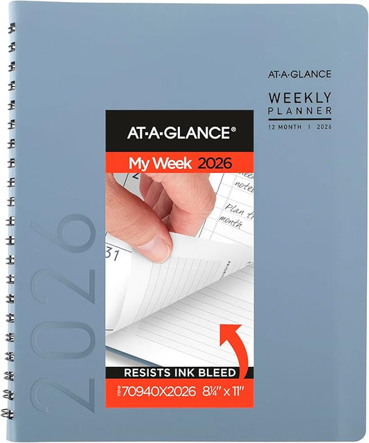 AT-A-GLANCE 2026 Planner, Weekly & Monthly, 8.25" x 11", Large, Contemporary Lite, Slate Blue (70940X2026)