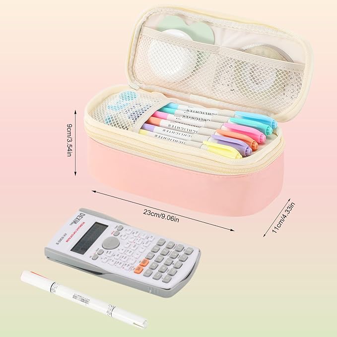 Pencil Case for Girls Kids Teens Adults Big Pencil Bag with Zipper Big Pen Pouch Large Stationery Pen Case Organizer for School Pink