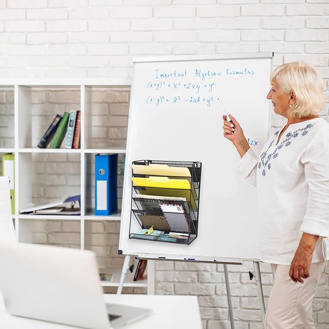 EASEPRES Magnetic File Organizer Mesh 6-Tier, Hanging Wall Mount File Organizer Vertical Holder Rack for Office Home, Black