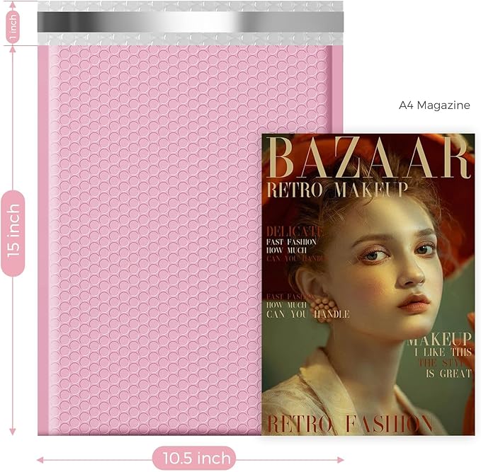 Fuxury Bubble Mailers 10.5x16#5 Light Pink,Self Seal Strong Adhesive Poly Padded Envelopes,Waterproof Bubble Mailing Envelopes,Cushioning Packaging Bags for Books,Clothes, Makeup Supplies 250 Pack