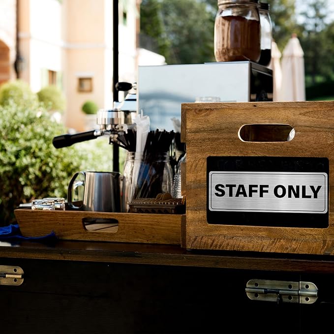 Staff Only Sign Aluminum Silver 9 x 3 Inches Self-Adhesive Waterproof Metal Door Wall Sign for Business Offices 4 Pack