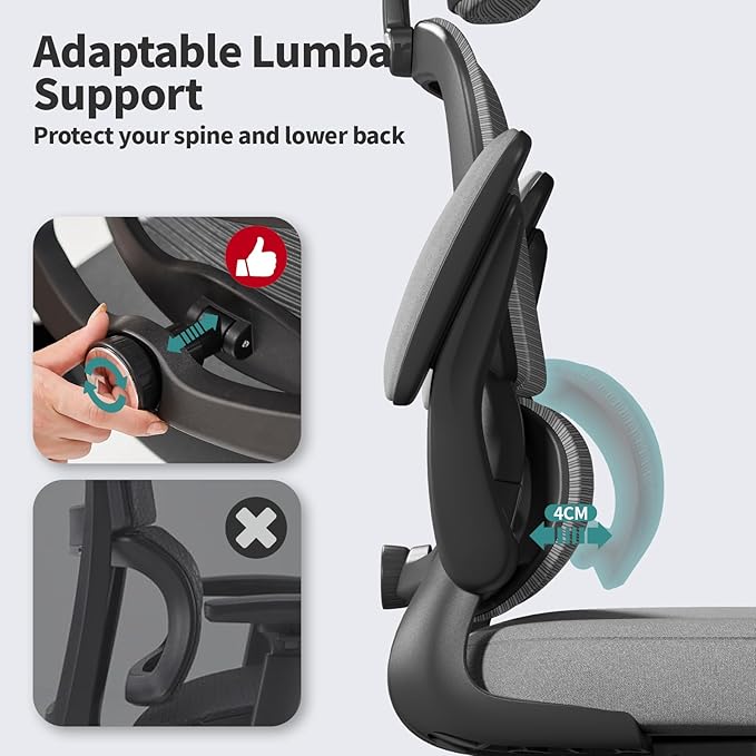 TRALT Office Chair Ergonomic Desk Chair, 330 LBS Home Mesh Office Desk Chairs with Wheels, Comfortable Gaming Chair, High Back Office Chair for Long Hours (Black Grey)