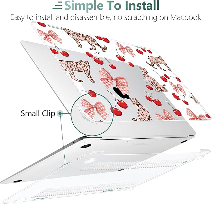 DONGKE for MacBook Air 13 Inch Case 2021-2018, Compatible with A2337 M1 A2179 A1932 Support Retina Display & Touch ID, Hard Shell Plastic Cover with Keyboard Skin - Cheetah Cherry