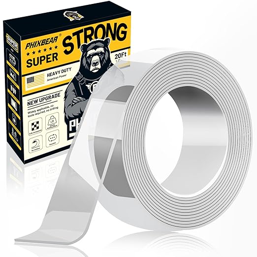 Double Sided Tape Strong Adhesive, Super Stick Large Tape Heavy Duty Mounting (20Ft x 1.2In), No Damage Wall Adhesive Clear Removable, Nano Decor Poster Tape