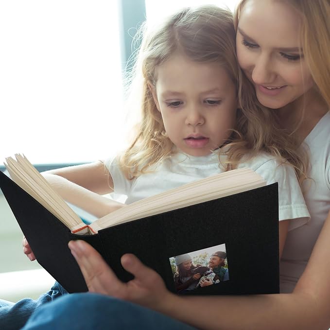 Vienrose Premium Scrapbook Photo Album with Writing Space 12"x12", DIY Scrapbook Album with 100 Pages, Large Photo Book for Baby Family Travel Vacation, Black