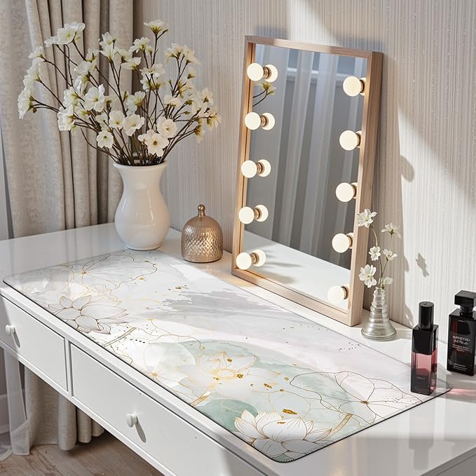 iCasso Desk Cover Mat, Extra Large Lotus Mouse Pad, Desk Pad Mat,Office Matt for Desktop Protector, Anti-Slip XXL Big Mousepad with Stitched Edges for Laptop Computer Keyboard(Green Lotus Leaf)