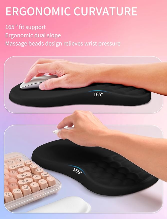 Hokafenle 2in1 Combination, Wave Keyboard Wrist Rest and Ergonomic Curvature Mouse Pad Wrist Support for Relieve Wrist Pain, Filled with Soft Cushion Memory Foam, Black