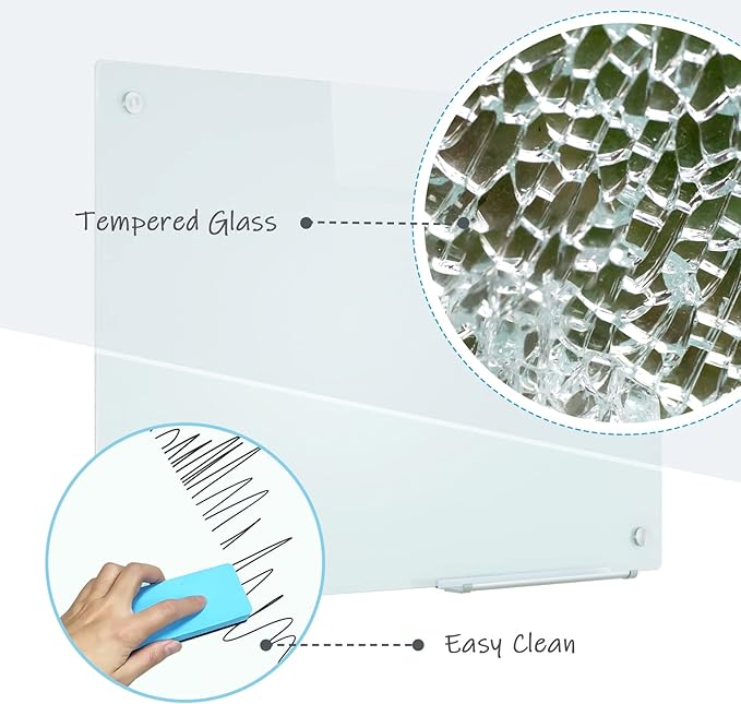 Magnetic Dry Erase Glass WhiteBoard - Frameless Wall Mounted Glass White Board for School Teaching Office Meeting 36"x48"