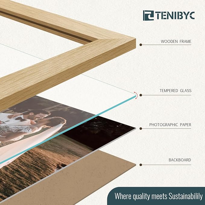 11x14 Picture Frame 3 Pack, Light Oak Photo Frame with HD Tempered Glass, Natural Wood Grain, Table or Wall Display