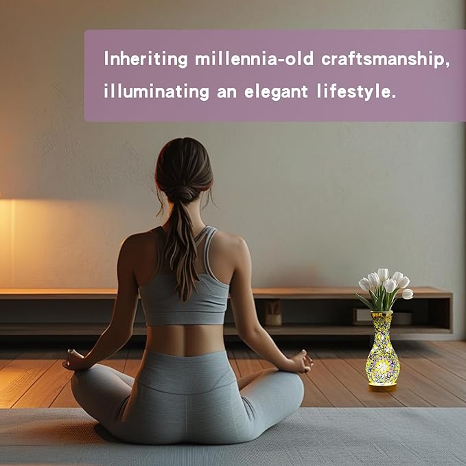 Stylish Turkish Mosaic Table Lamp Glass Vase Light with USB Power for Living Room or Bedroom Decoration