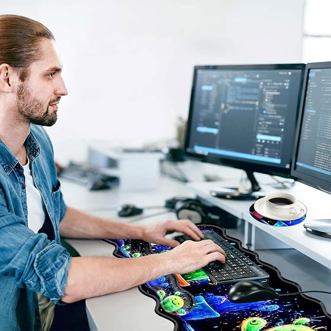 Large Mouse Pad and Keyboard Wrist Rest, Desk Pad for Keyboard and Mouse, 4-in-1 Large Gaming Mouse Pad with Wrist Support, Desk Mat for Home Office Study Game-Cute Cactus