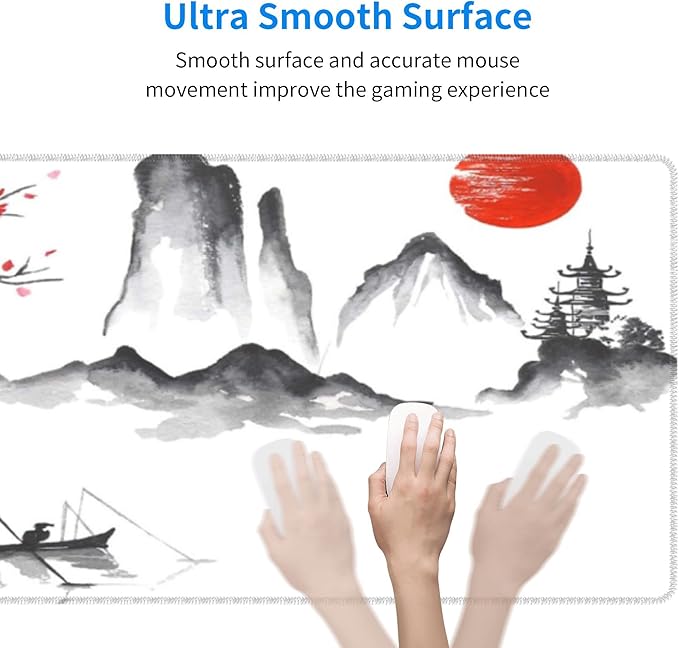Japan Traditional Painting Extended Big Mouse Pad Large,XL Gaming Mouse Pad Desk Pad,31.5x11.8inch Long Computer Keyboard Mouse Mat Mousepad with 3mm Non-Slip Base for Home Office Work-Boating Sunset