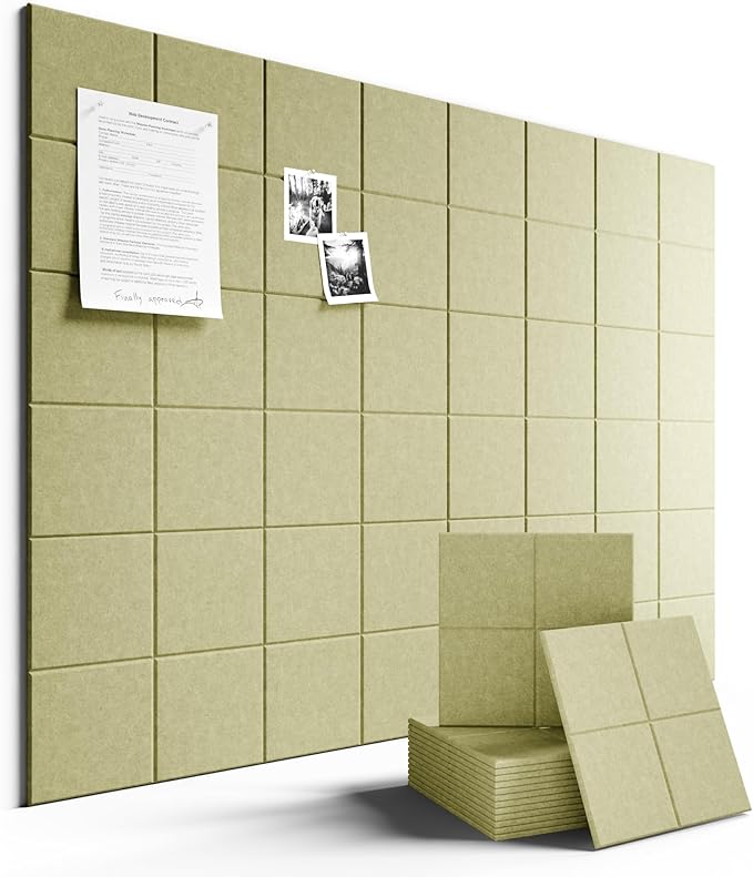 Large Felt Bulletin Board 48" x 36" Cork Board Alternative-12 Pack with 70 Safe Removable Adhesive Tabs, Cork Boards for Walls Cork Board for Home Office Classroom Pin Board (Olive Green)