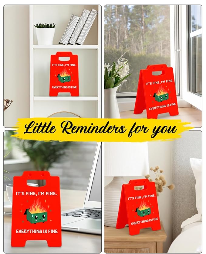 Dumpster Fire Desk Accessories Desk Signs - Funny Office Gifts for Coworkers, Cute Dumpster Fire Gifts, I'm Fine Everything is Fine Office Decor for Women Men