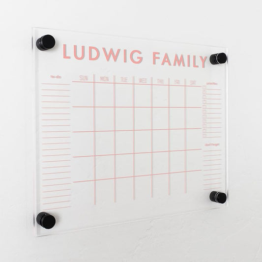 Personalized Clear Acrylic Calendar for Wall, Calendar Whiteboard for Wall, Dry Erase Wall Calendar, Wall Calendar Organizer System for Home (Block, Blush, 14"W x 11"H)