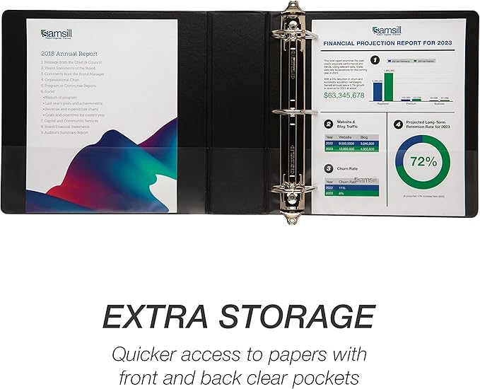 Samsill Durable 3 inch 3 Ring Binder, Made in USA, D Ring Binder, FSC 100% Recycled Chipboard, Black