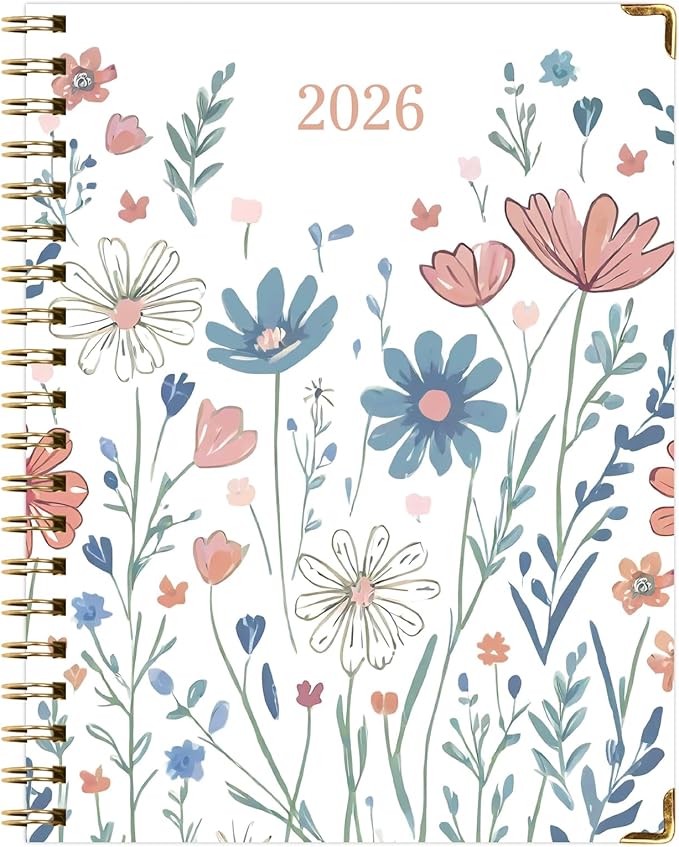 HARDCOVER 2026 Planner, 7"x9": 14 Months (November 2025 - December 2026), Daily Weekly Monthly Planner, Yearly Agenda, Bookmark, Pocket Folder and Sticky Note Set (Colorful Botanicals)