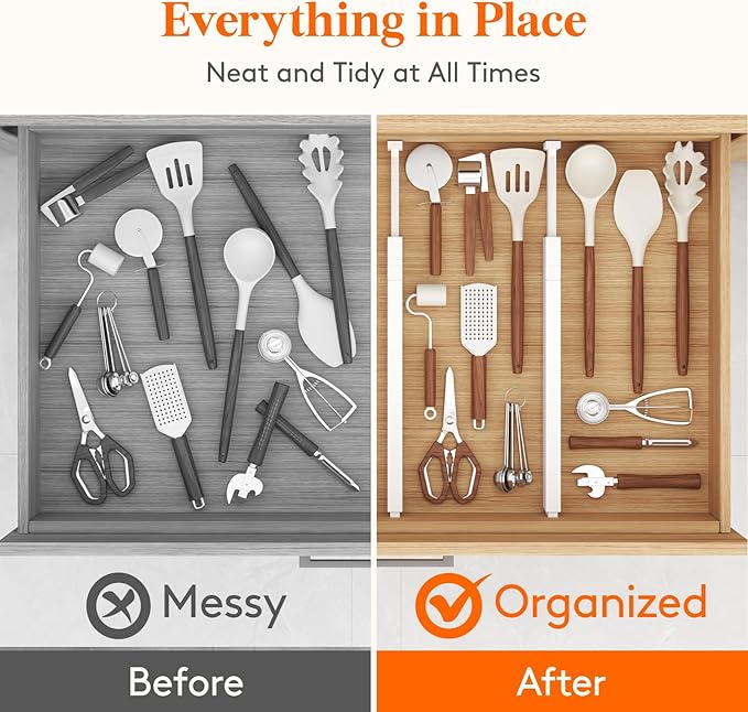 Lifewit 4 Pack Kitchen Drawer Dividers 2.36" High, 11"-17" Adjustable Drawer Organizer for Utensils/Clothes/Makeup, Plastic Expandable Separators in Dresser/Bedroom/Bathroom/Office Storage