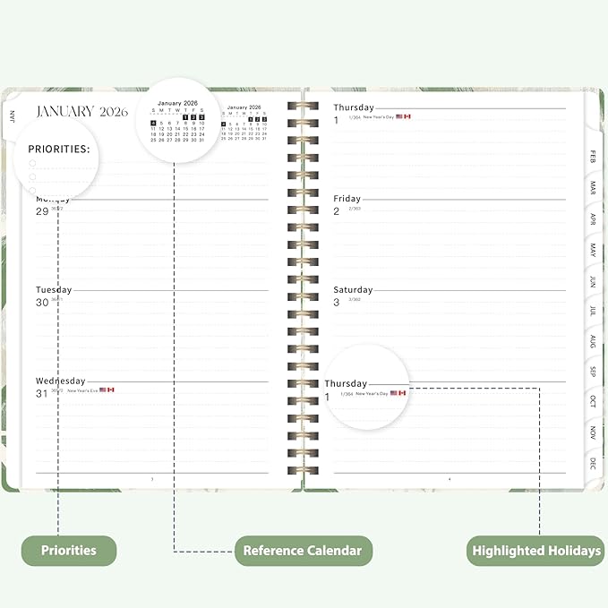 2026 Planner, Weekly and Monthly Calendar Agenda Book, Jan 2026 - Dec 2026, Hardcover Planning Academic Planner for Office School Supplies and Desk Accessories - A5 (6.3'' x 8.5'')