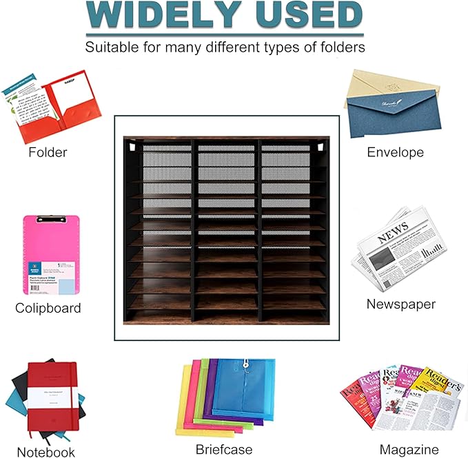 PAG Mass Mail Sorter - Adjustable Mail Holder, Countertop Literature Organizer, Student Mailbox for Classroom, Desktop Bill Paper Organizer for Office Home School, 36 Compartments, Brown