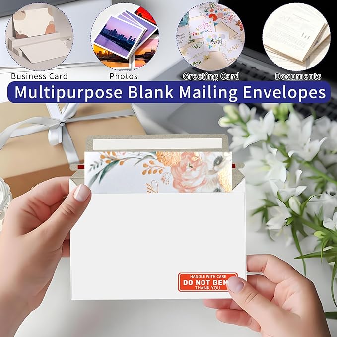 Cheardia 120 Pack Rigid Mailer with Self Adhesive Seal, 6.5 x 4.5 Inch Photo Document Mailers Small Thick Cardboard Envelopes with Label for Photos, Document, White