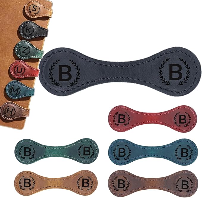 Magnetic Leather Bookmark with 26 Initial for Reading Women,Personalized Magnet Book Marks Gifts for Men,Book Lovers (Black, B)