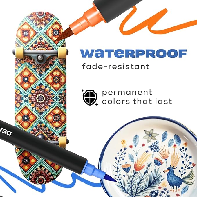 Acrylic paint pens create art – Dual Brush Tip Acrylic Markers Set, Waterproof Quick-Drying Ink for Rock Painting, Glass, Wood, Fabric (36)