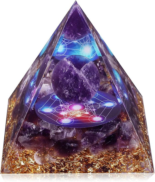 Hopeseed Orgone Pyramid for Positive Energy, Orgonite Amethyst Healing Crystal Pyramids for Reduce Stress Chakra Reiki Healing Meditation Attracts Lucky and Success