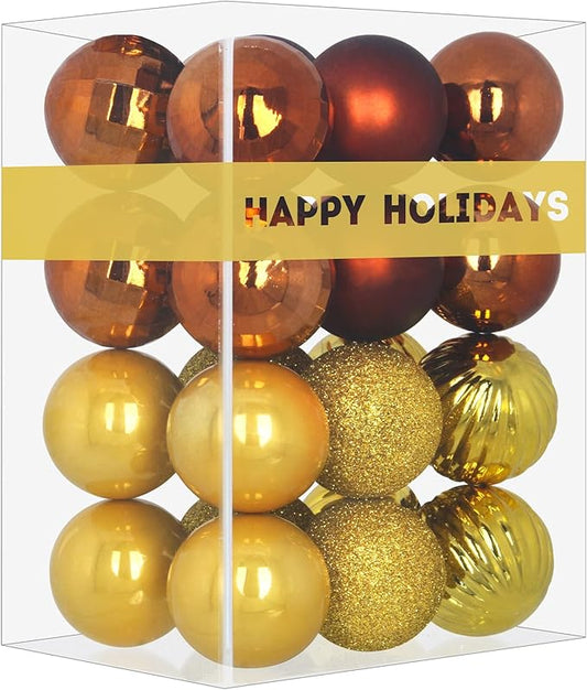 Bronze & Gold 2.5" Christmas Balls Christmas Tree Decoration Ornaments Shatterproof Hanging Balls for Birthday Halloween Holiday Wedding Decorations Set of 24pcs