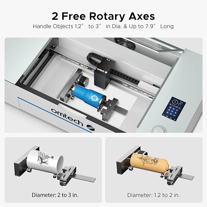 OMTech Polar+ 55W CO2 Laser Engraver Cutter with LightBurn, 20"x12" Work Area, 5MP Camera, Dual Rotary Axes, 500mm/s Speed, with Water Pump, Laser Cutting Machine for Wood Acrylic Glass More