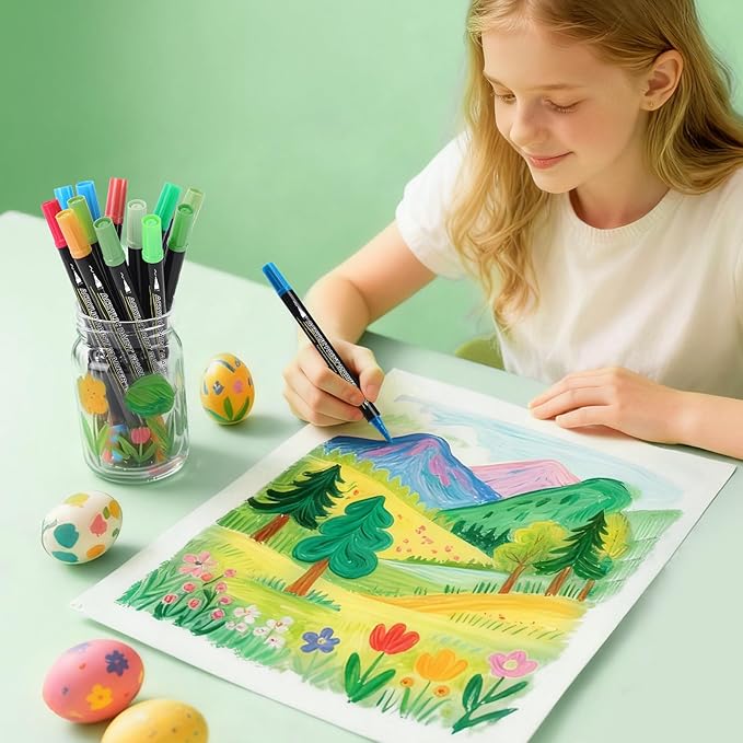 Tongfushop 144 Colors (16 Metallic) Acrylic Paint Marke, Dual Fine & Brush Tip Paint Pens, No Bleed & Quick-Dry with Case for Rock Painting, Canvas, Wood, Ceramic, Glass, Adult & DIY Art Supplies