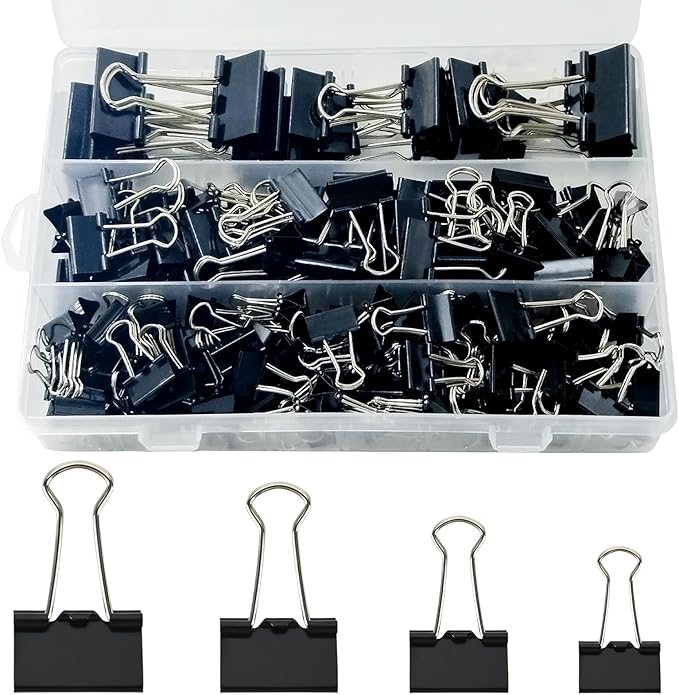 170 Pcs Binder Clips Assorted Sizes, Black Large, Medium, Small Binder Paper Clips for Office Supplies, Home, School,Business Document Organizing（Black）