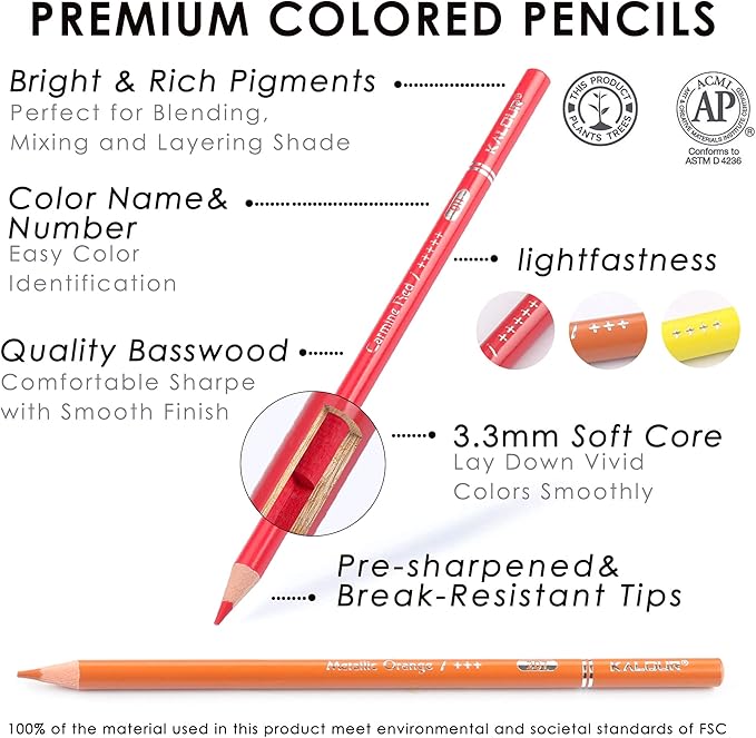 KALOUR Professional Colored Pencils,Set of 300 Colors,Artists Soft Core with Vibrant Color,Ideal for Drawing Sketching Shading,Coloring Pencils for Adults Artists Beginners