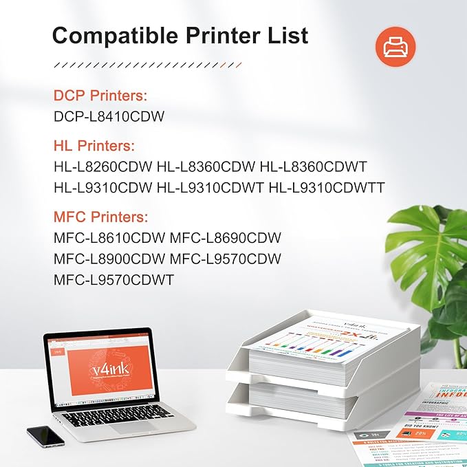 v4ink TN-433 TN-431 Compatible Toner Cartridge Replacement for Brother TN433 TN431 TN433BK to use with Mfc-L8900Cdw Mfc-L8610Cdw Hl-L8260Cdw Hl-L8360Cdw Hl-L8360Cdwt Hl-L9310CDW (Color Set)