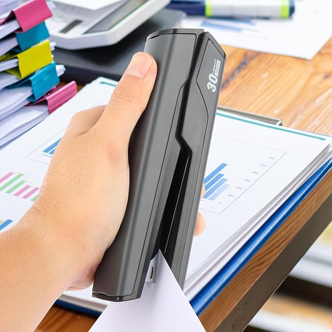 Metal Stapler with 830 Staples, Office Stapler, Staplers for Desk, 25-30 Sheet Capacity, Non-Slip, Black