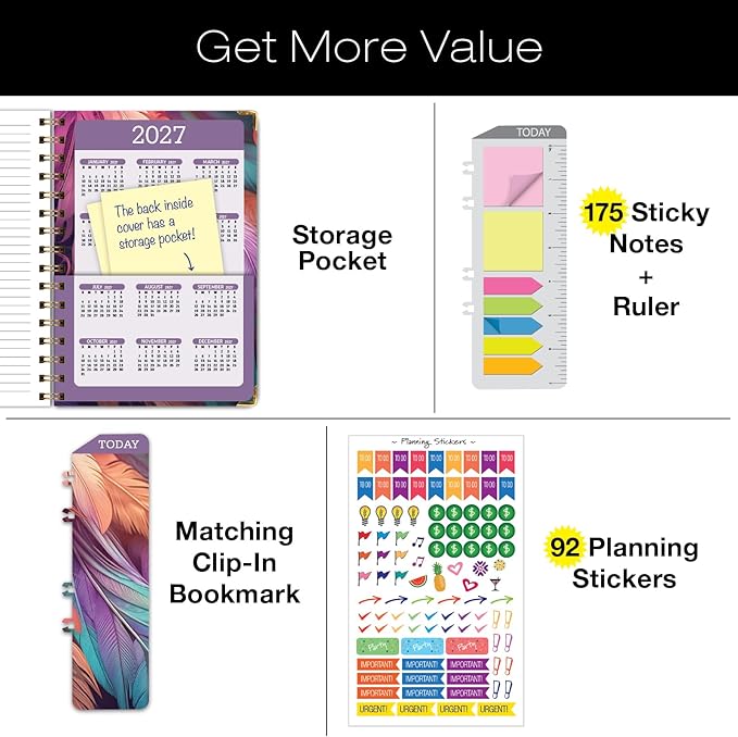 HARDCOVER 2026 Planner, 5.5"x8": 14 Months (November 2025 - December 2026), Daily Weekly Monthly Planner, Yearly Agenda, Bookmark, Pocket Folder and Sticky Note Set (Pastel Peacock)