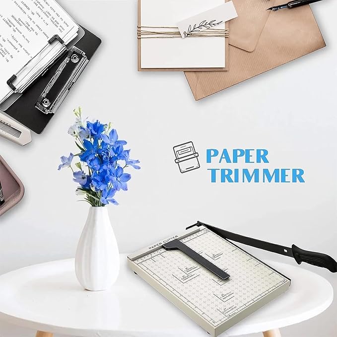 Paper Cutter for Cardstock Heavy Duty 12 inch, 12" Cut Length Guillotine Paper Trimmer for Cardstock Metal Base, 12 Sheets Capacity, for Home Office Classroom School