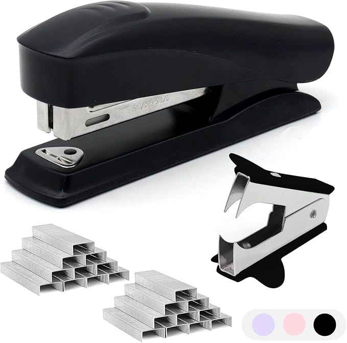 Black Office Stapler, 25 Sheet Capacity with 2000 Staples and Staple Remover, Desktop Stapler,Black Office Supplies for Students and Office Clerks