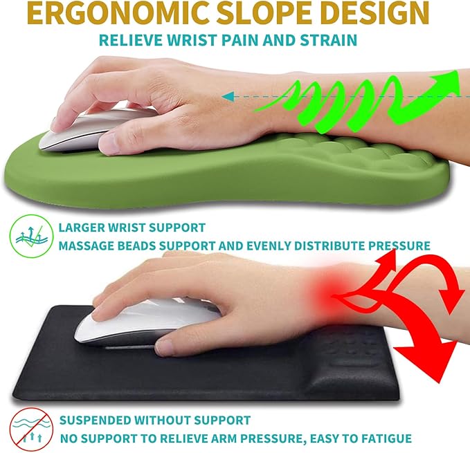 Hokafenle 2 in 1 Ergonomic Mouse Pad Wrist Support & Wrist Rest for Computer Keyboard Set, with Relieve Carpal Tunnel Pain Massage Bulge and Full Memory Gel Design (2In1 Set, Grass Green)