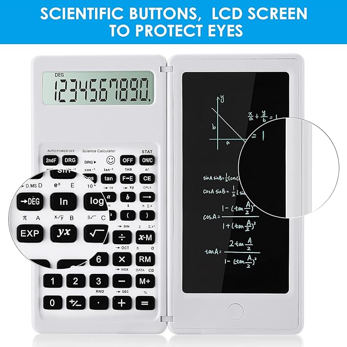 Scientific Calculators for Students, White Math Calculator with Notepad,10-Digit Large Screen, Classroom Must Haves for Middle High School Supplies & College (White)