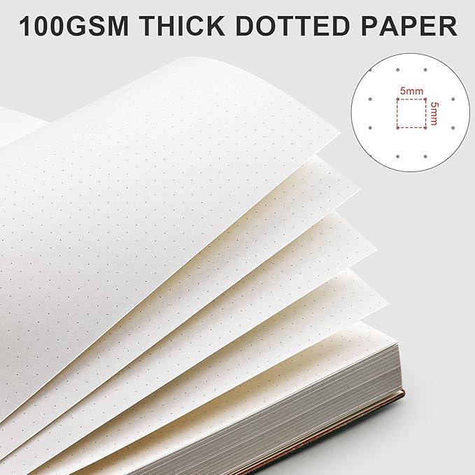 AHGXG Bullet Dotted Journal - 320 Pages Dot Grid Notebook B5 Large Journal, 7.6'' X 10'', 100gsm Thick Dotted Paper, Leather Softcover, with Journal Stencils, Inner Pocket - Cyan