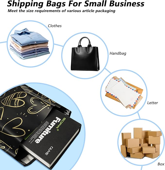 Poly Mailers 6x9 Inch 100 Pcs, Heart printed Thank You Shipping Bags with 2.4mil Thickness, Waterproof Mailing Envelopes, Strong Self-sealing Adhesive Poly Bags for Shipping