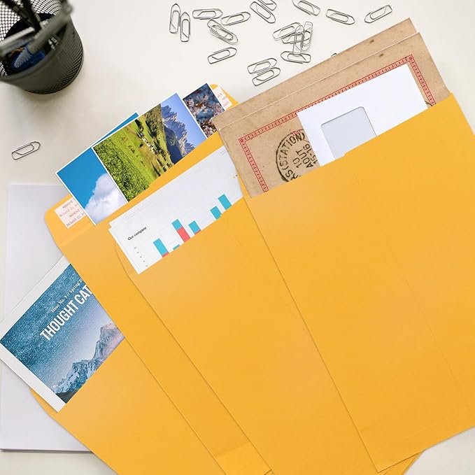 10x13 Catalog Envelopes Self Seal 100 Pack, Goefun 80GSM Paper Large Yellow Brown Manilla Envelopes with Peel and Seal Flap for Mailing, Organizing and Storage