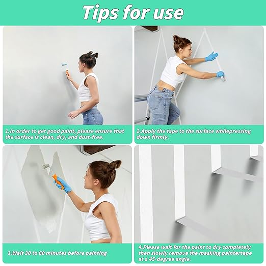 6 Rolls White Painters Tape Bulk 3 inch x 60 Yards, Total 360Yards, Painters Masking Tape No Residue Wall Painting Tape Artist Tape Trim Edge Finishing Tape for Wall Painting Decoration DIY Supplies