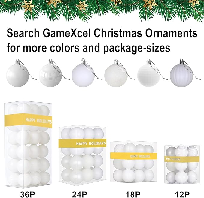 White 4.0" Large Christmas Balls - Christmas Tree Decoration Ornaments Shatterproof Hanging Balls for Birthday Halloween Holiday Wedding Decorations Set of 4pcs