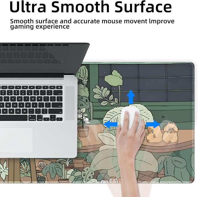 Galdas Gaming Mouse Pad XXL XL Large Long Extended Big Mousepad Non-Slip Rubber Keyboard Mouse Pad with Stitched Edges for Laptop Home Office (31.5x11.8x0.08 Inch) … (Green Window)