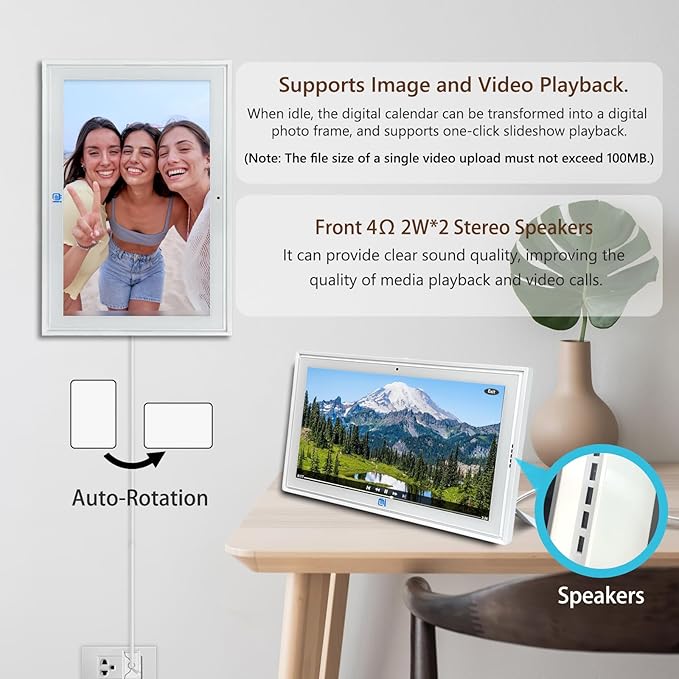 15.6 Inch Digital Calendar,Desktop&Wall Calendar Planner,Chore Chart,Meal Planning,Photo Share,Alarm Reminder,Task Rewards System,TouchScreen Smart Electronic Calender for Family Organizer- 5MP Webcam