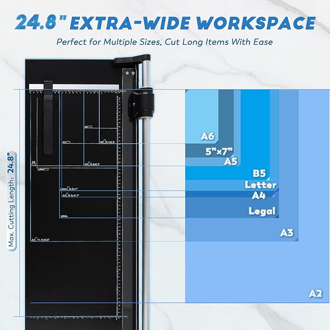 CGOLDENWALL A2 Rotary Paper Trimmer, 12 Sheets, w/Extra Blade & Gloves, for Cardstock Photo, Heavy Duty Paper Cutter for Offices Schools Crafts (24.8 Inch Cut Length)